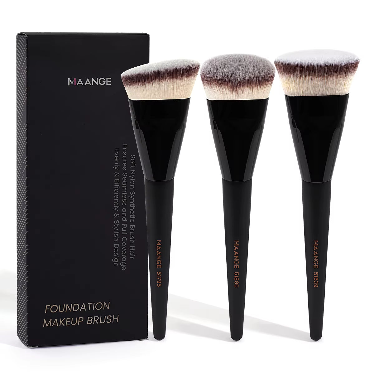 3Pcs Makeup Brush Set Angle round Flat Head Foundation Brush Soft Bristle with Box Skin-Friendly Makeup Tool for Beauty