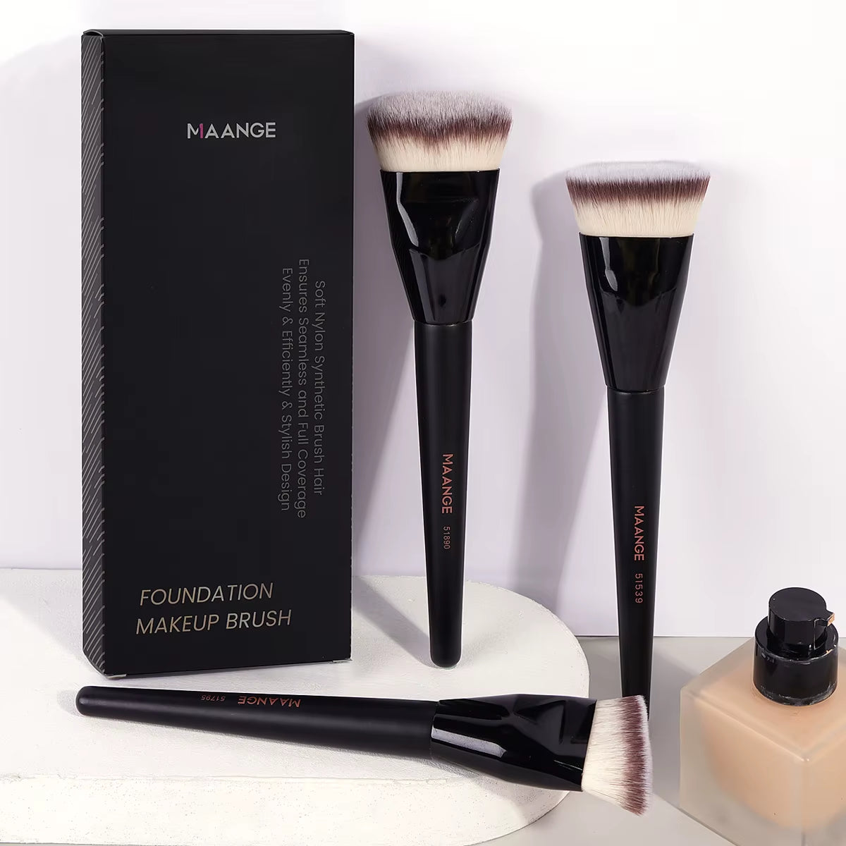 3Pcs Makeup Brush Set Angle round Flat Head Foundation Brush Soft Bristle with Box Skin-Friendly Makeup Tool for Beauty